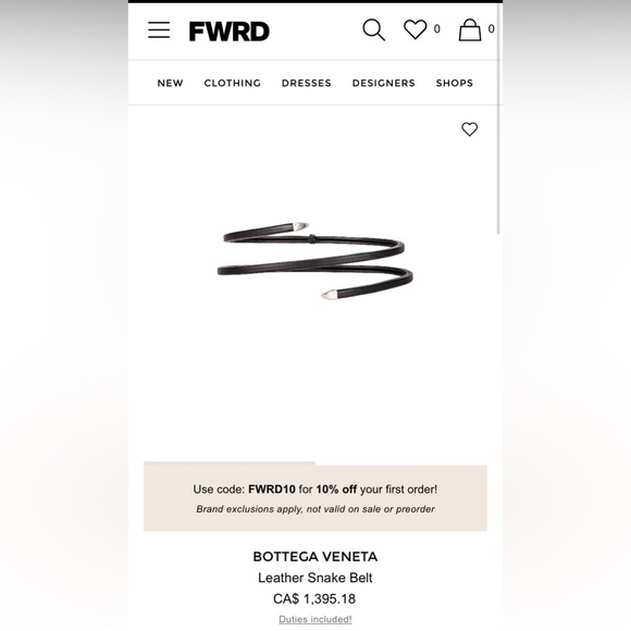 NWT Authentic BOTTEGA VENETA Nappa Leather Snake Belt - Picture 8 of 8